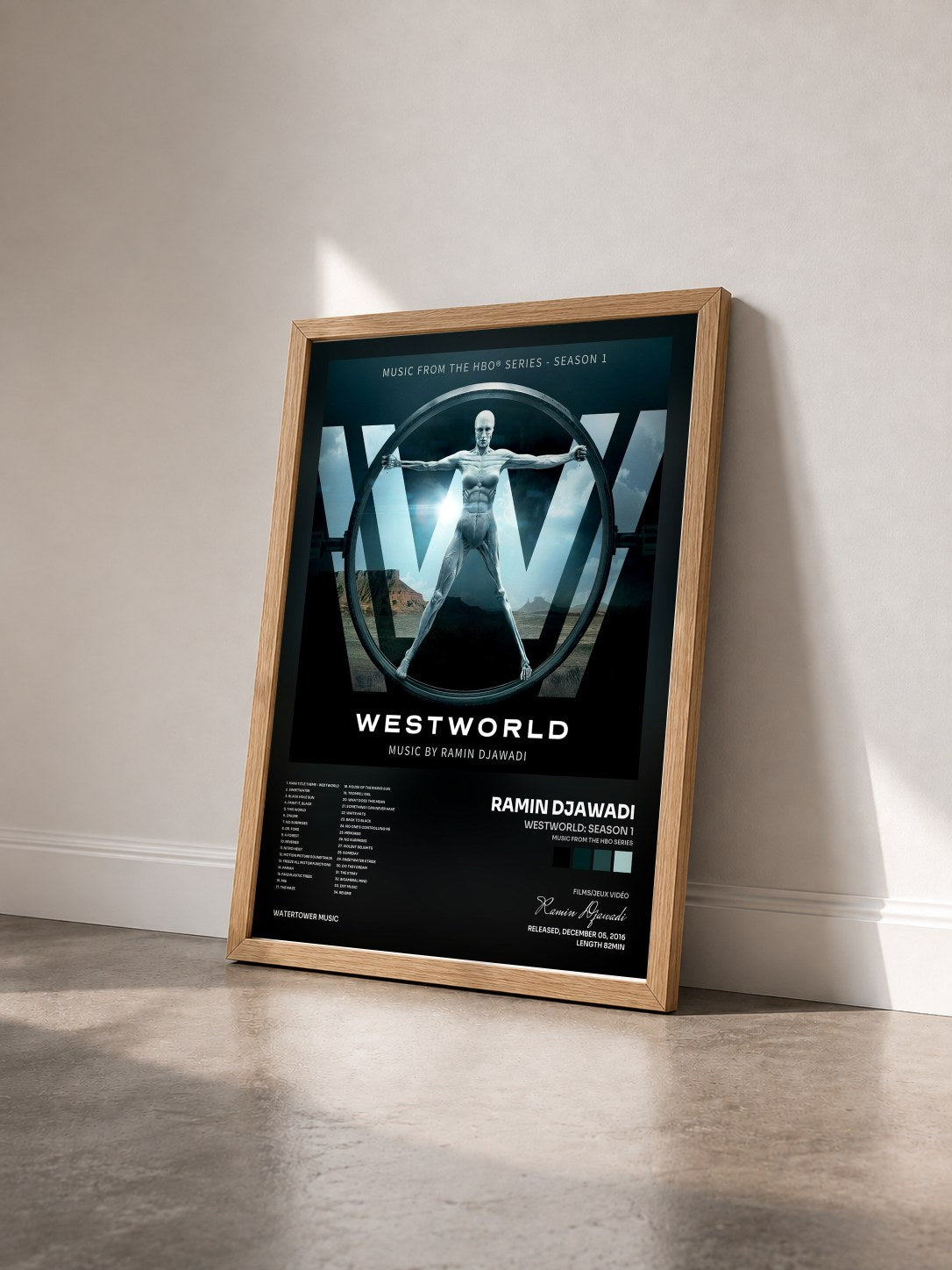 #bois Tableau de l'album Westworld: Season 1 (Music from the HBO Series) de Ramin Djawadi vu de trois quarts, cadre en bois brut
