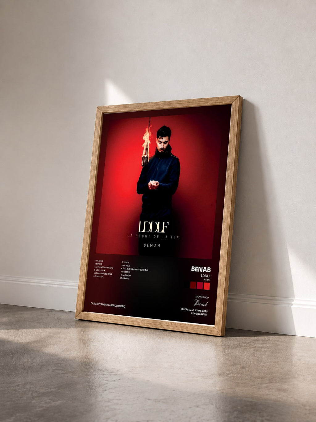 #bois Tableau de l'album LDDLF (Part.1) de Benab vu de trois quarts, cadre en bois brut