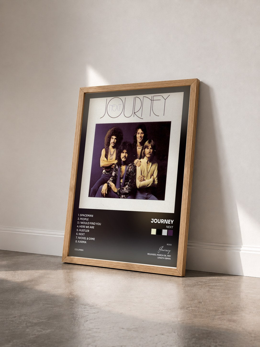 #bois Tableau de l'album Next de Journey vu de trois quarts, cadre en bois brut
