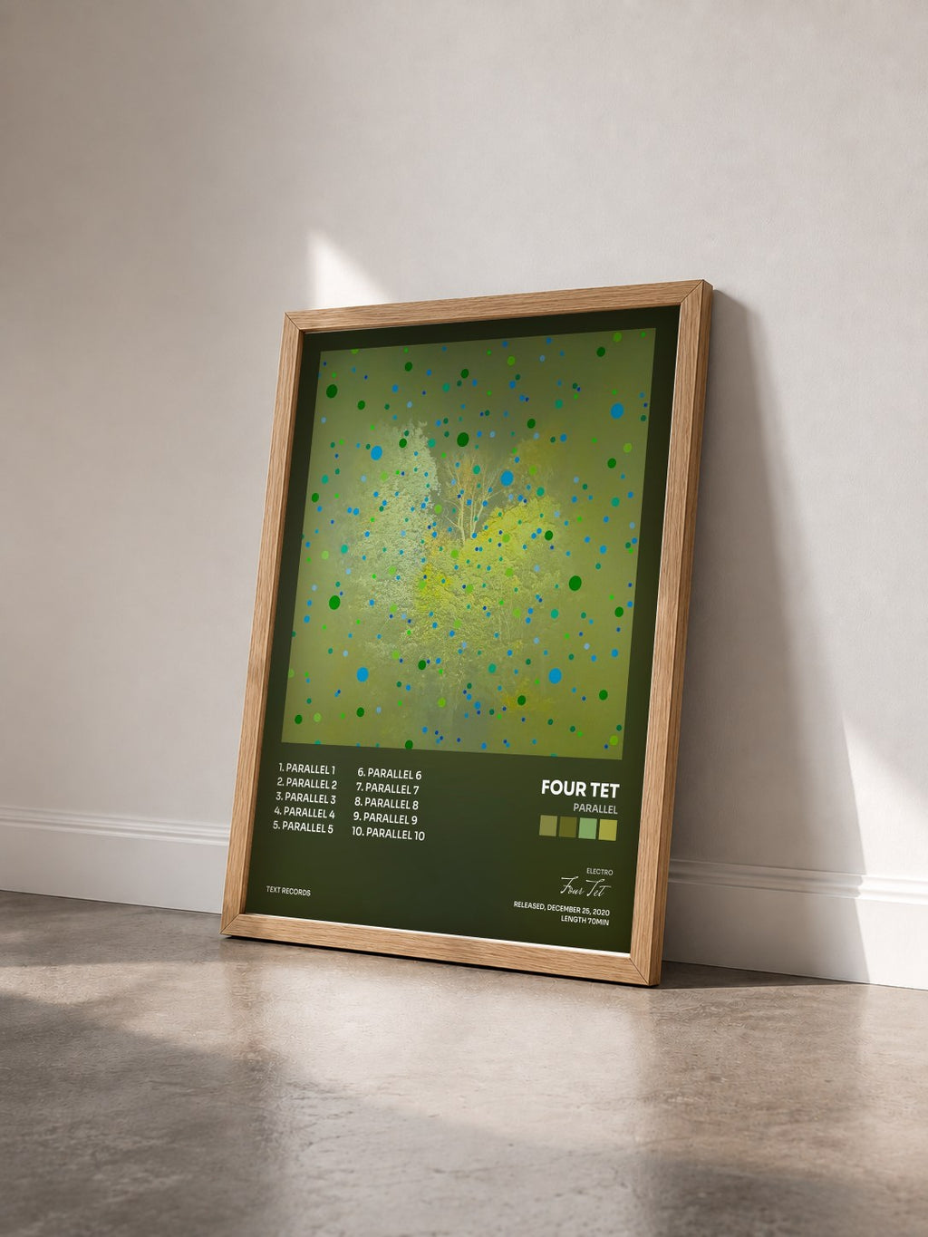 #bois Tableau de l'album Parallel de Four Tet vu de trois quarts, cadre en bois brut
