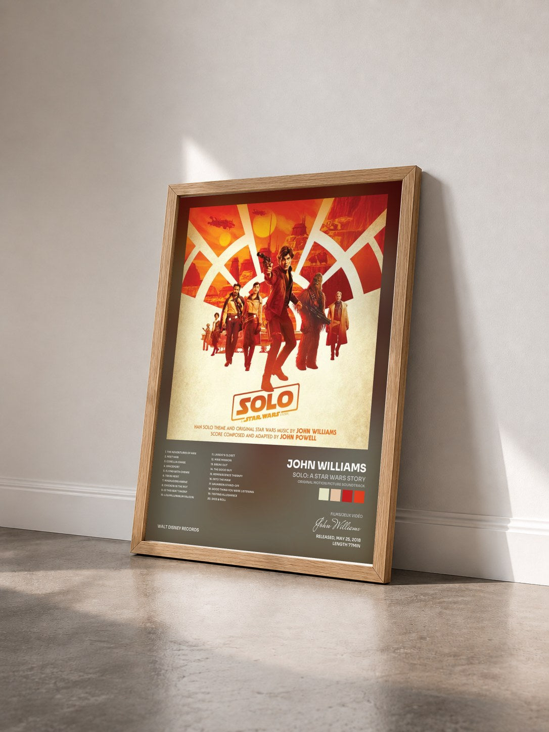 #bois Tableau de l'album Solo: A Star Wars Story (Original Motion Picture Soundtrack) de John Williams vu de trois quarts, cadre en bois brut