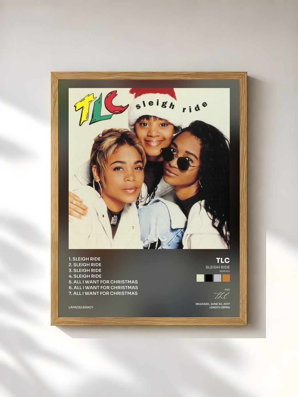 #bois Tableau de l'album Sleigh Ride (Remixes) de TLC, cadre en bois brut, imprimé et encadré en France