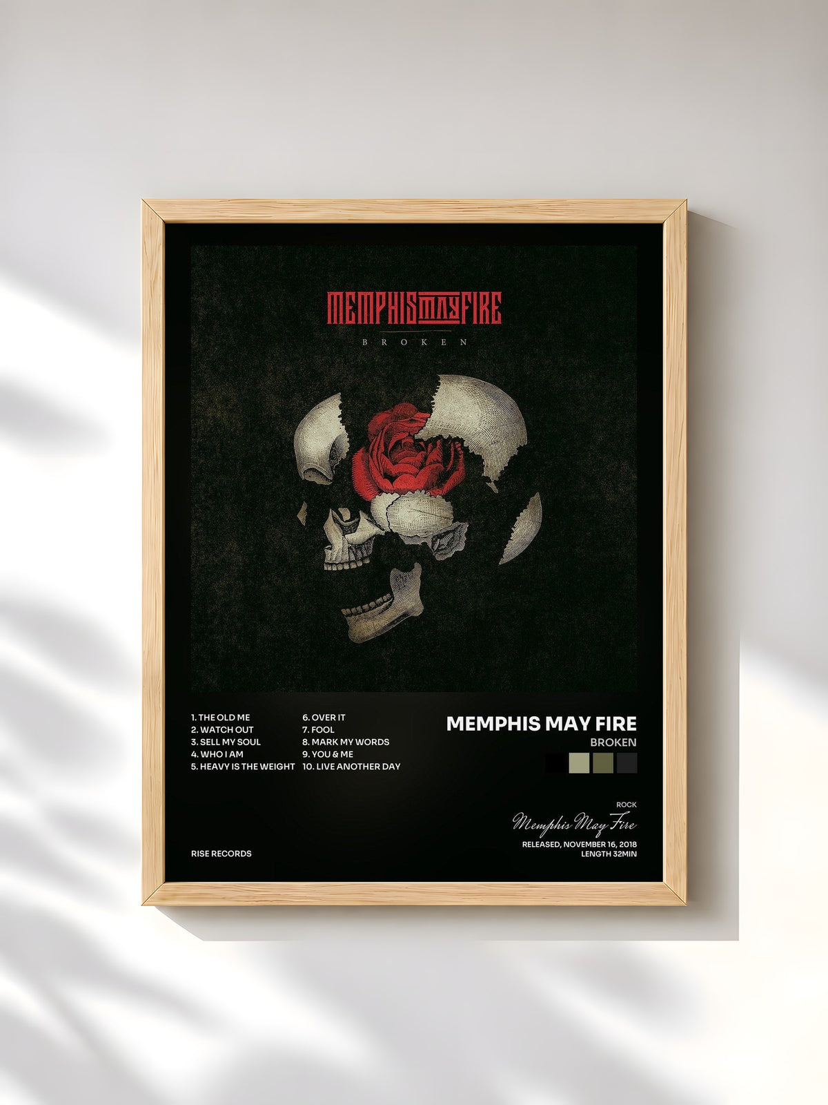 #bois Tableau de l'album Broken de Memphis May Fire, cadre en bois brut, imprimé et encadré en France