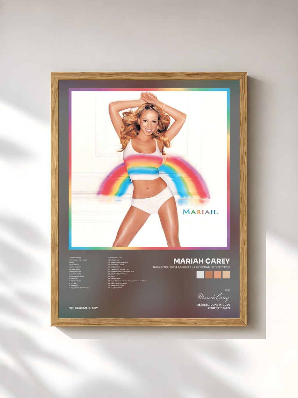 #bois Tableau de l'album Rainbow: 25th Anniversary Expanded Edition de Mariah Carey, cadre en bois brut, imprimé et encadré en France
