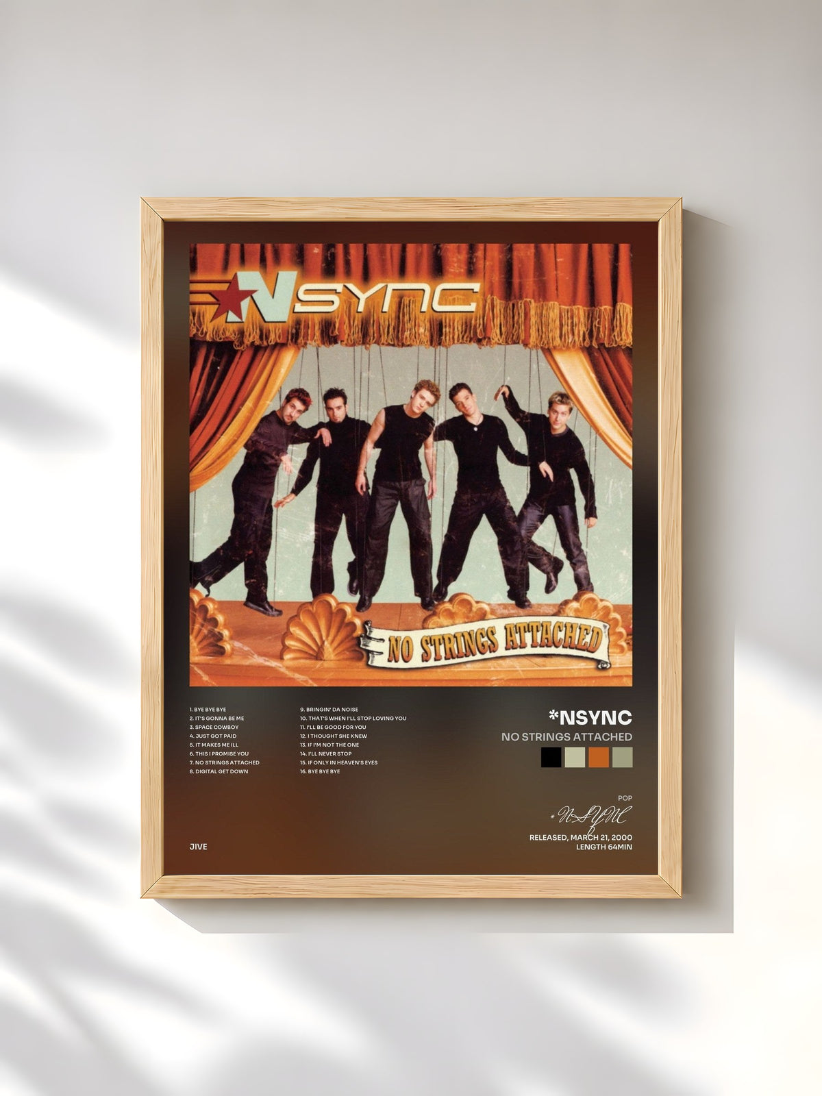 #bois Tableau de l'album No Strings Attached de *NSYNC, cadre en bois brut, imprimé et encadré en France