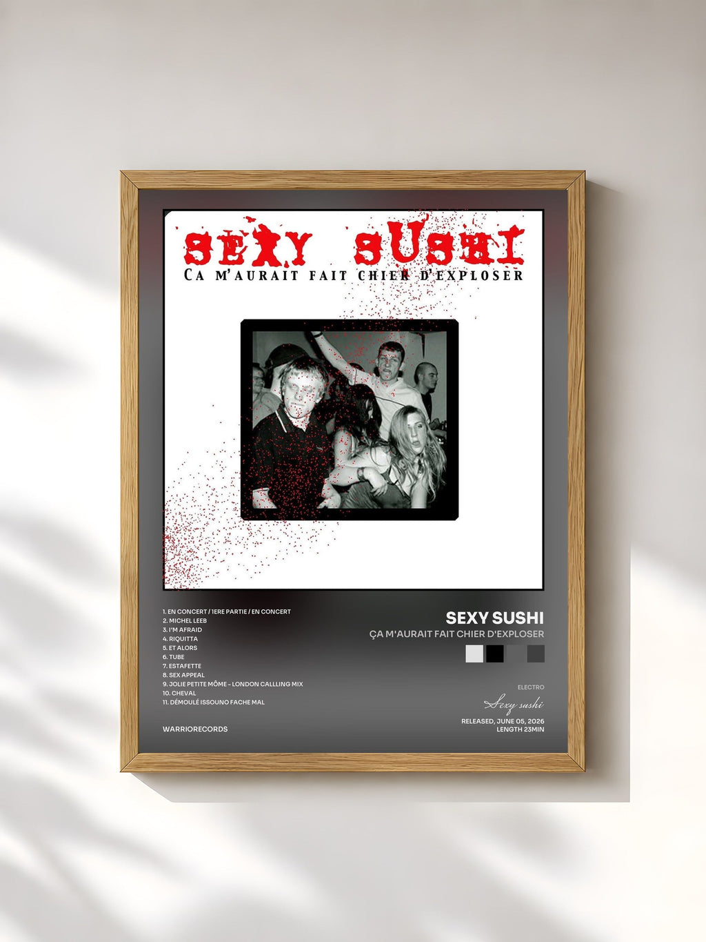#bois Tableau de l'album Ça m'aurait fait chier d'exploser de Sexy sushi, cadre en bois brut, imprimé et encadré en France