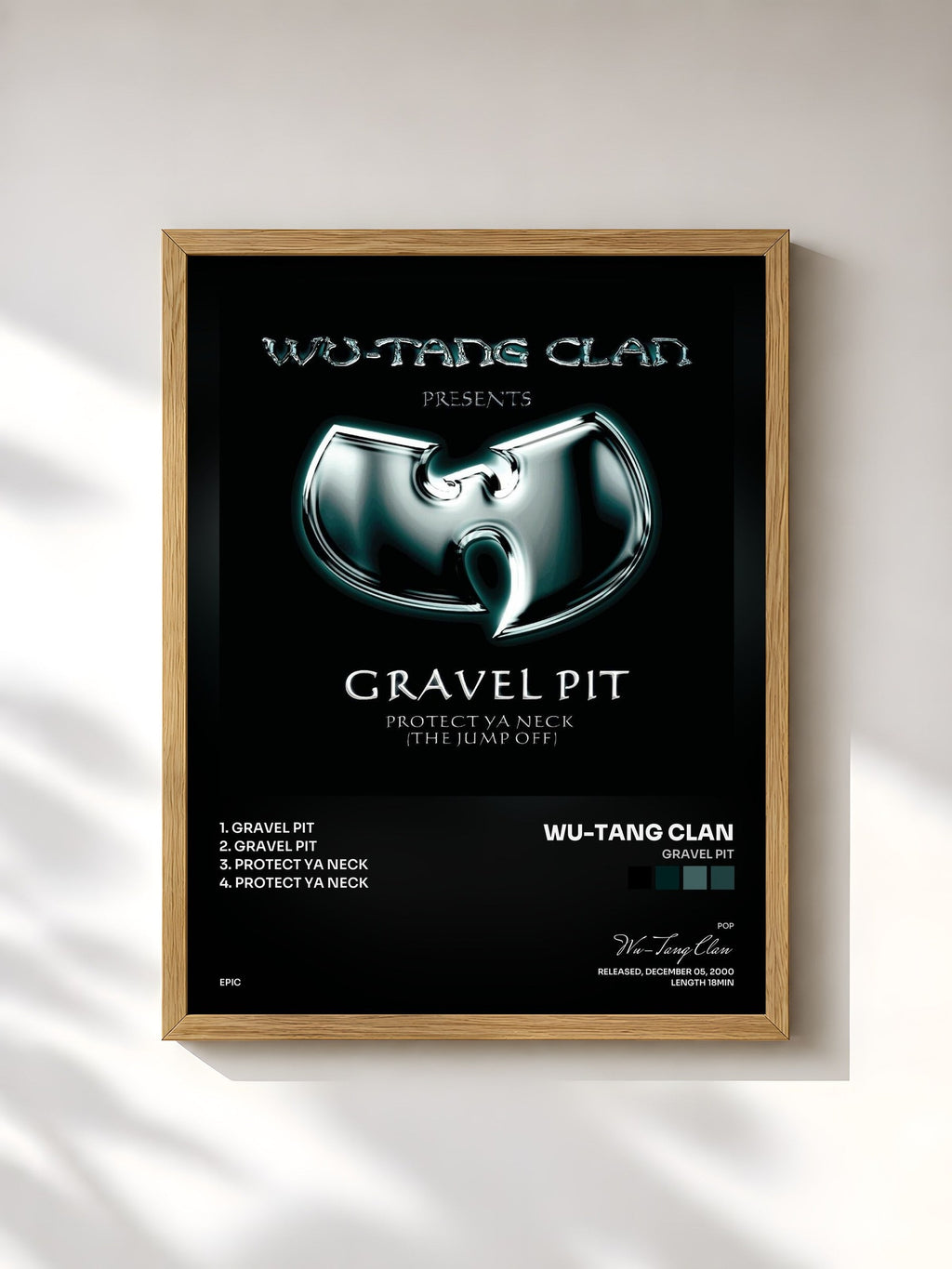#bois Tableau de l'album Gravel Pit de Wu-Tang Clan, cadre en bois brut, imprimé et encadré en France