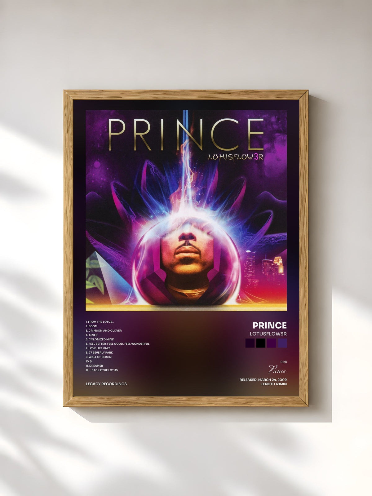 #bois Tableau de l'album LOtUSFLOW3R de Prince, cadre en bois brut, imprimé et encadré en France