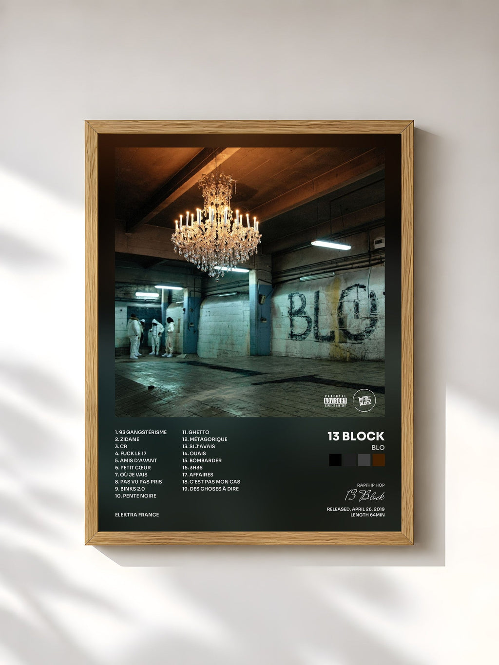 #bois Tableau de l'album BLO de 13 Block, cadre en bois brut, imprimé et encadré en France