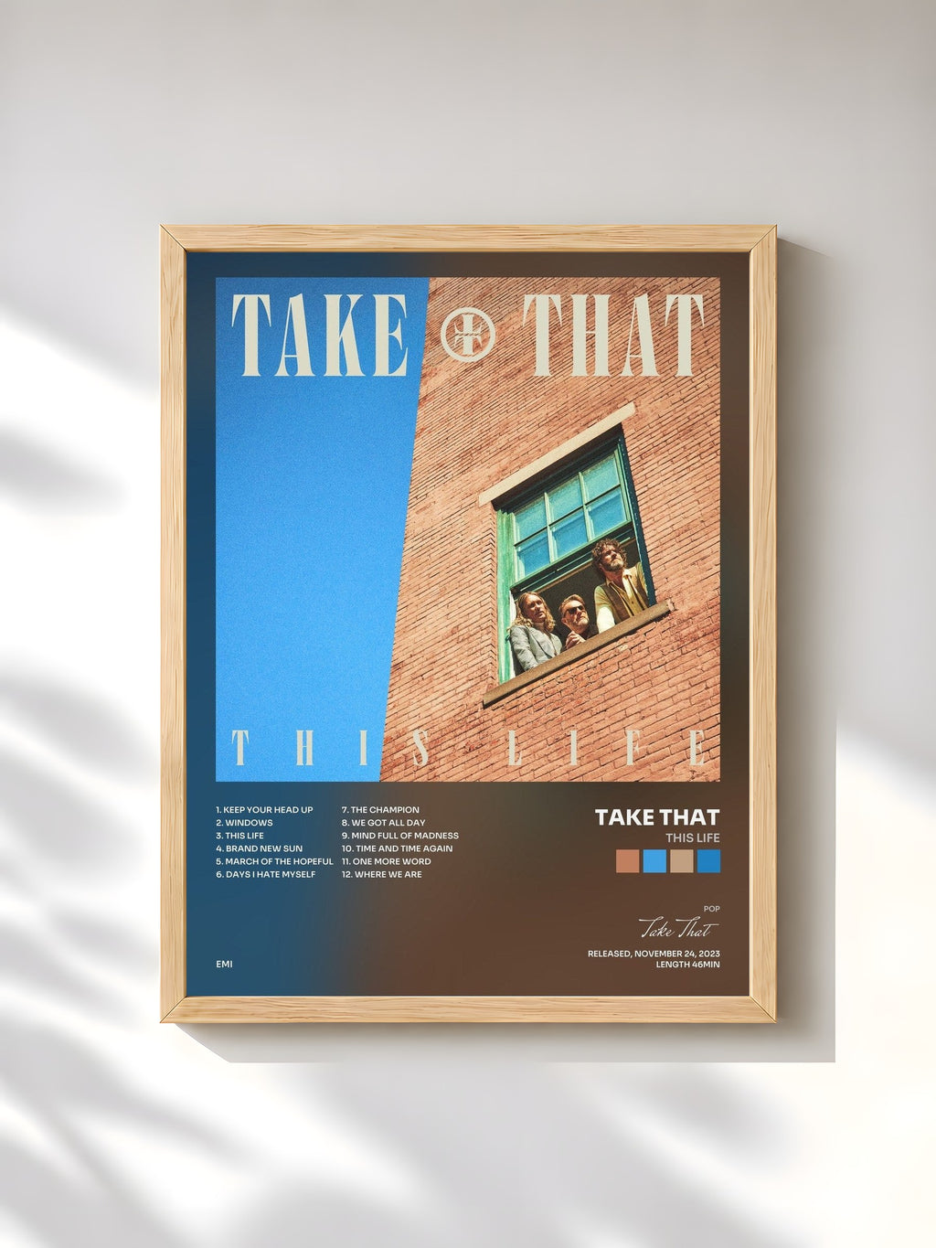 #bois Tableau de l'album This Life de Take That, cadre en bois brut, imprimé et encadré en France