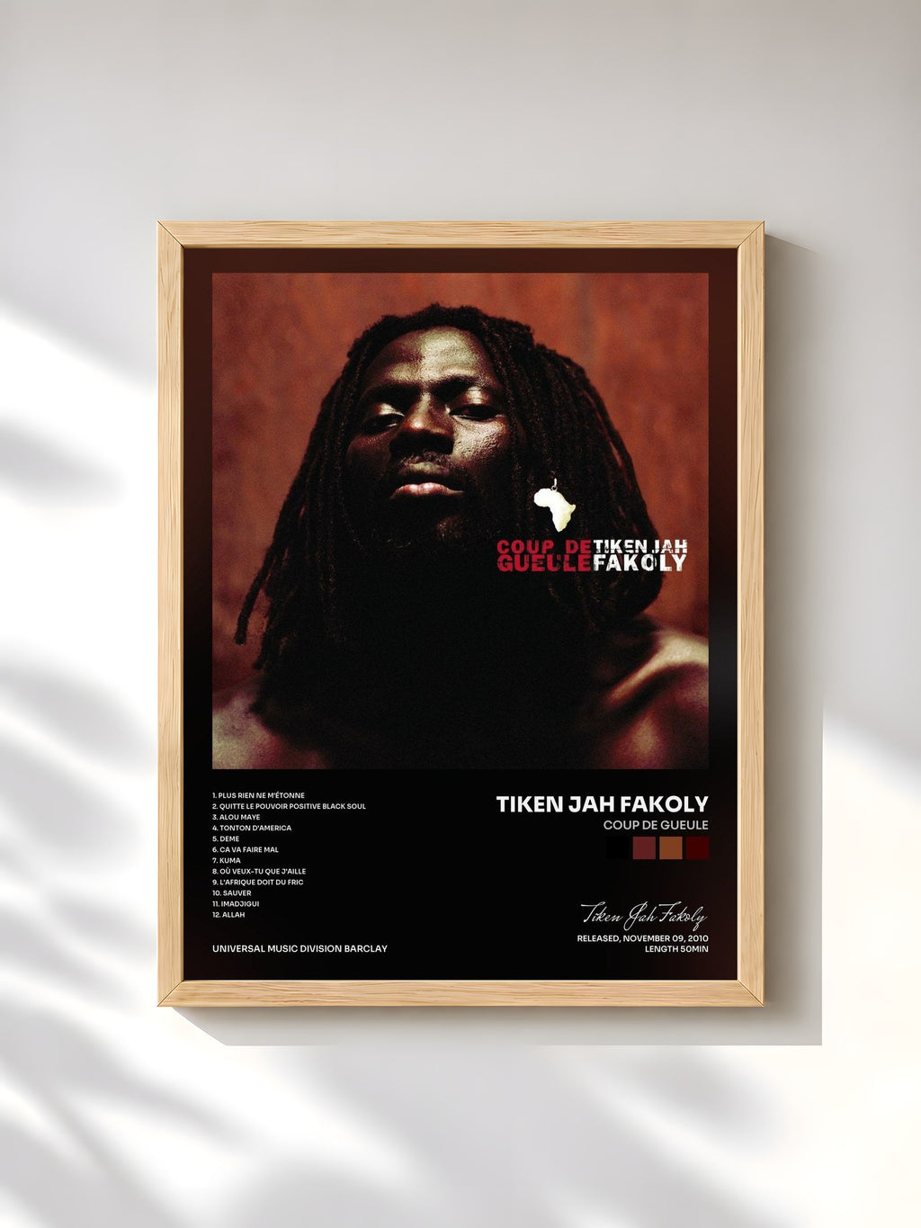 #bois Tableau de l'album Coup De Gueule de Tiken Jah Fakoly, cadre en bois brut, imprimé et encadré en France