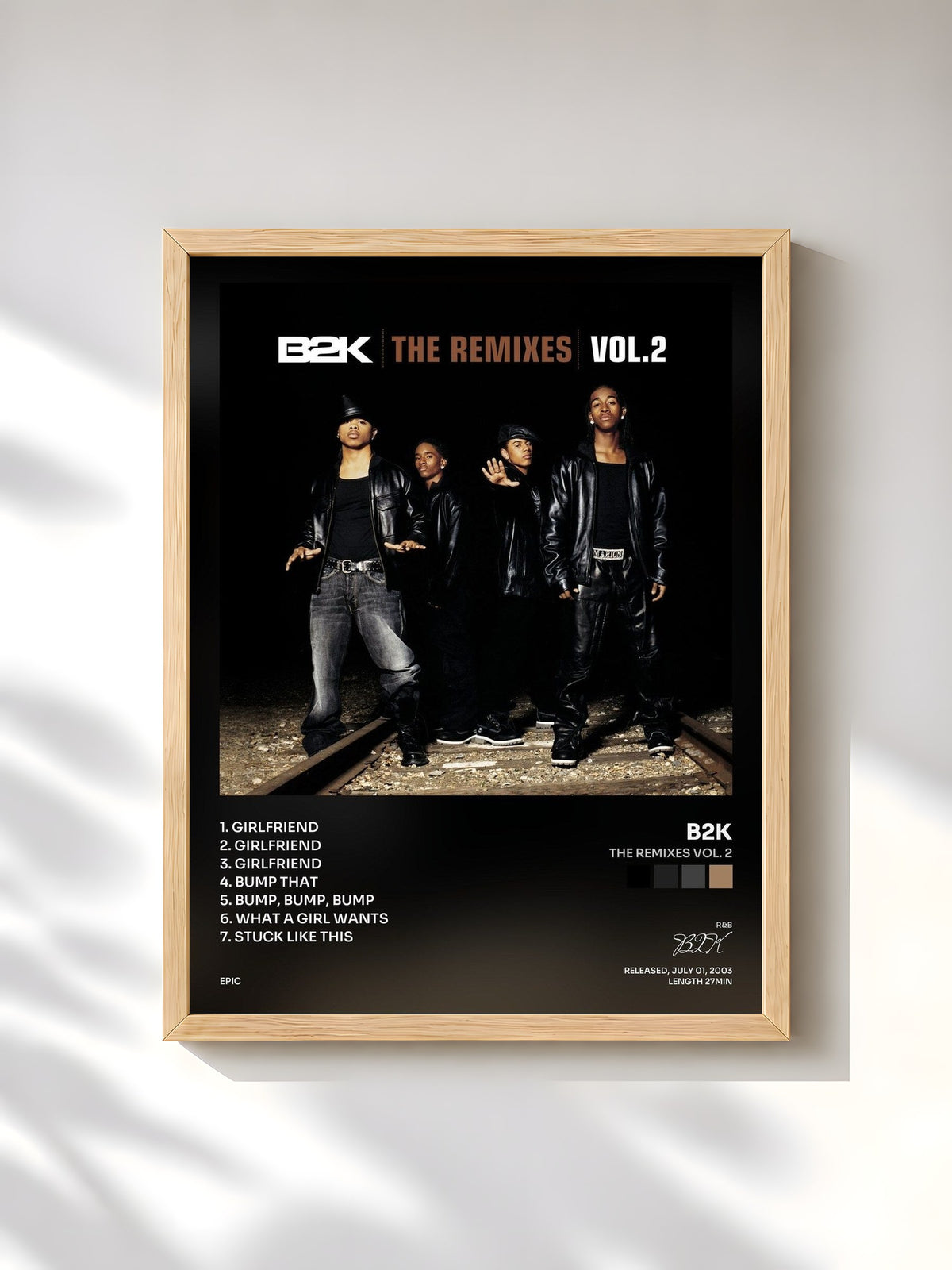 #bois Tableau de l'album The Remixes Vol. 2 de B2K, cadre en bois brut, imprimé et encadré en France