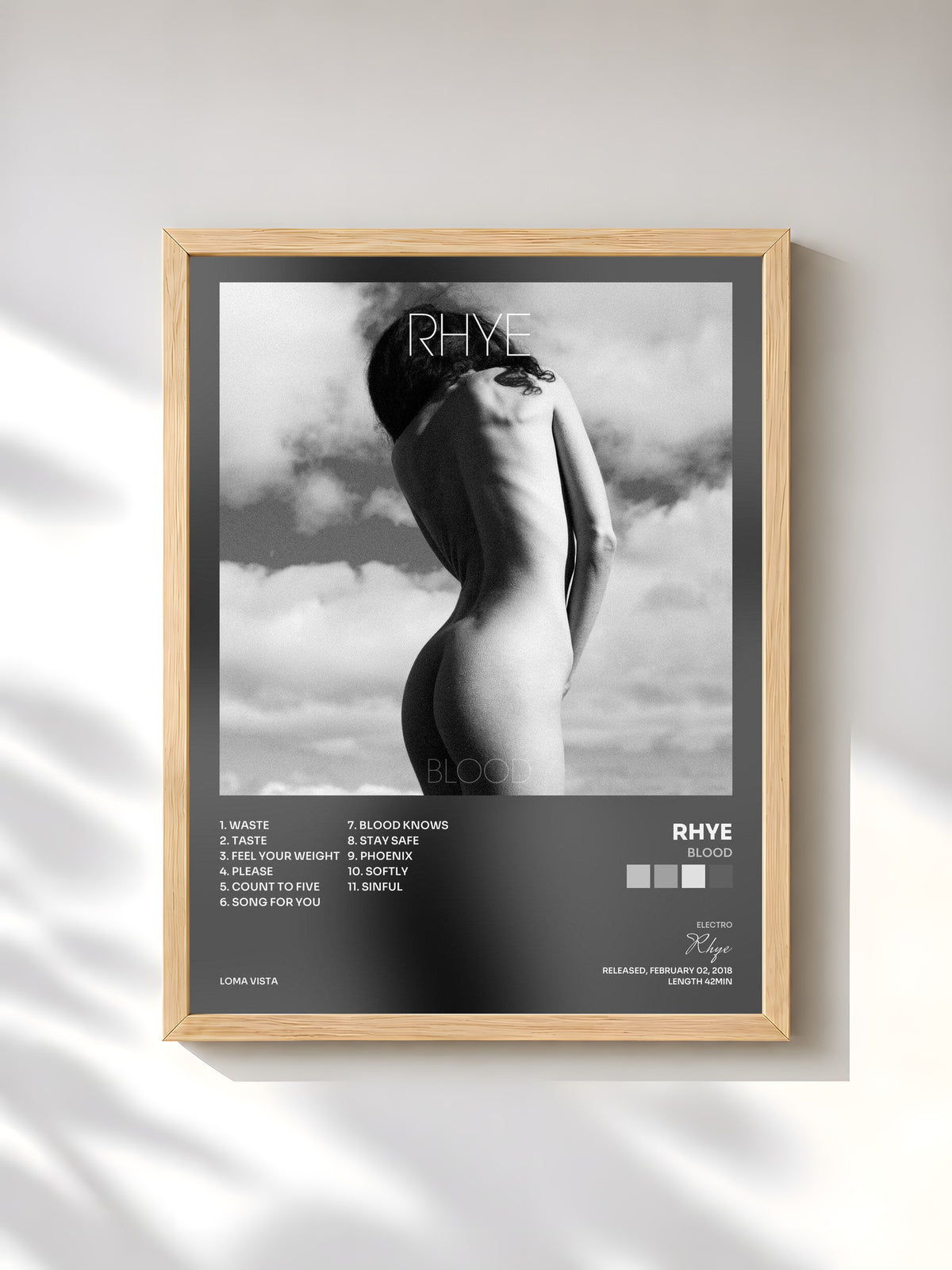 #bois Tableau de l'album Blood de Rhye, cadre en bois brut, imprimé et encadré en France