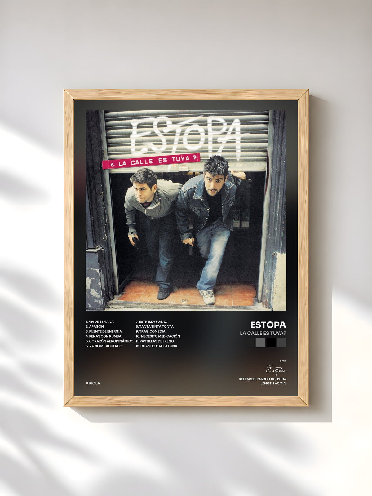 #bois Tableau de l'album La Calle Es Tuya? de Estopa, cadre en bois brut, imprimé et encadré en France