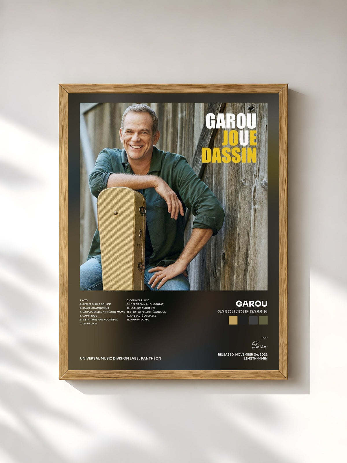 #bois Tableau de l'album Garou joue Dassin de Garou, cadre en bois brut, imprimé et encadré en France