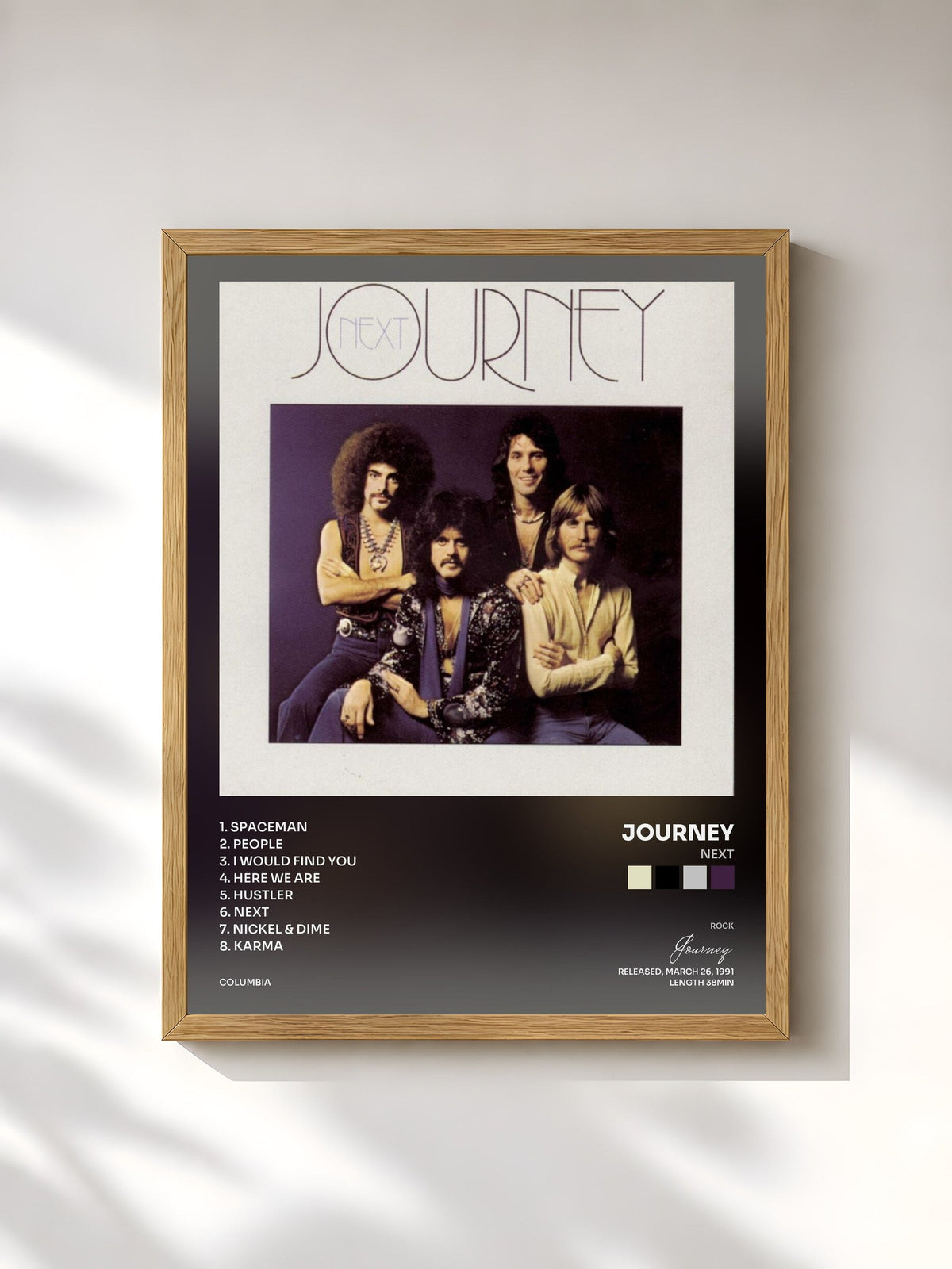 #bois Tableau de l'album Next de Journey, cadre en bois brut, imprimé et encadré en France