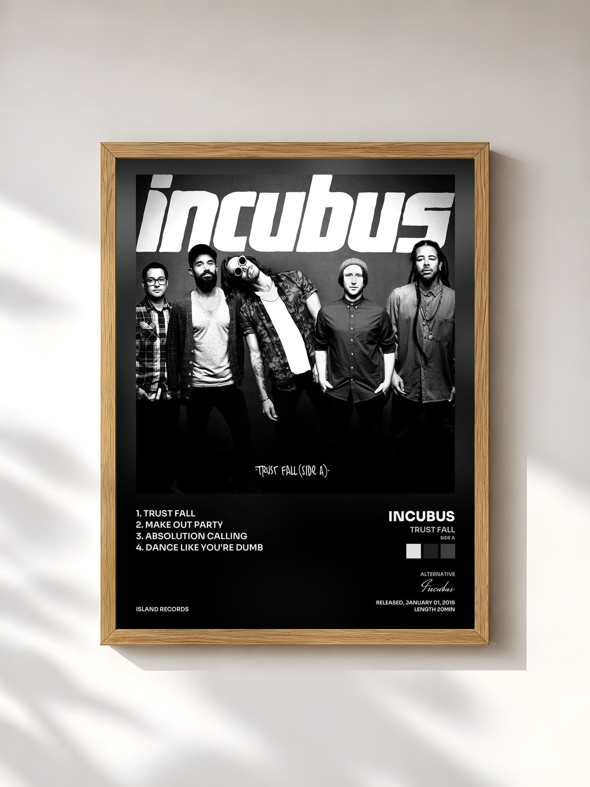 #bois Tableau de l'album Trust Fall (Side A) de Incubus, cadre en bois brut, imprimé et encadré en France