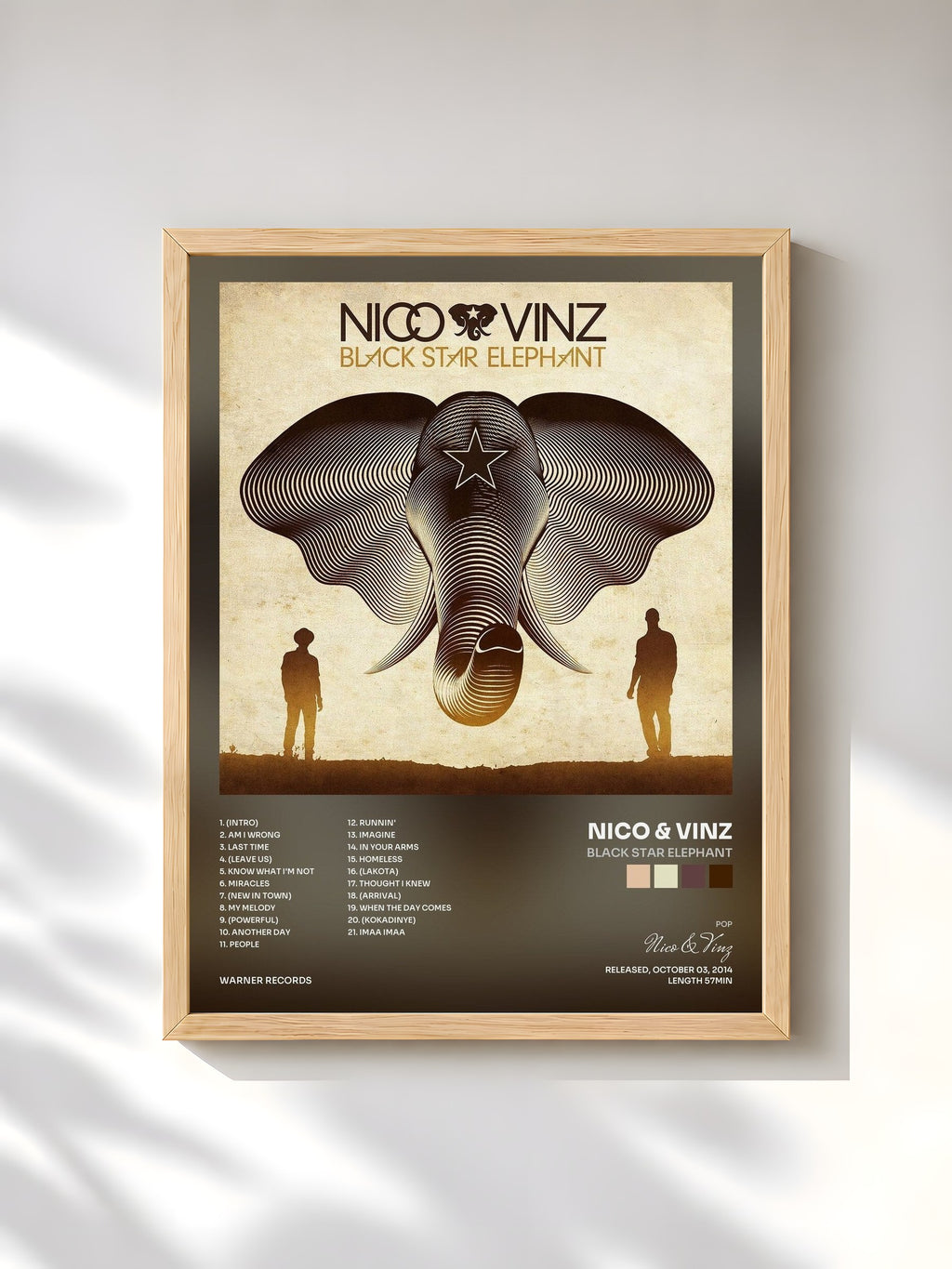 #bois Tableau de l'album Black Star Elephant de Nico & Vinz, cadre en bois brut, imprimé et encadré en France