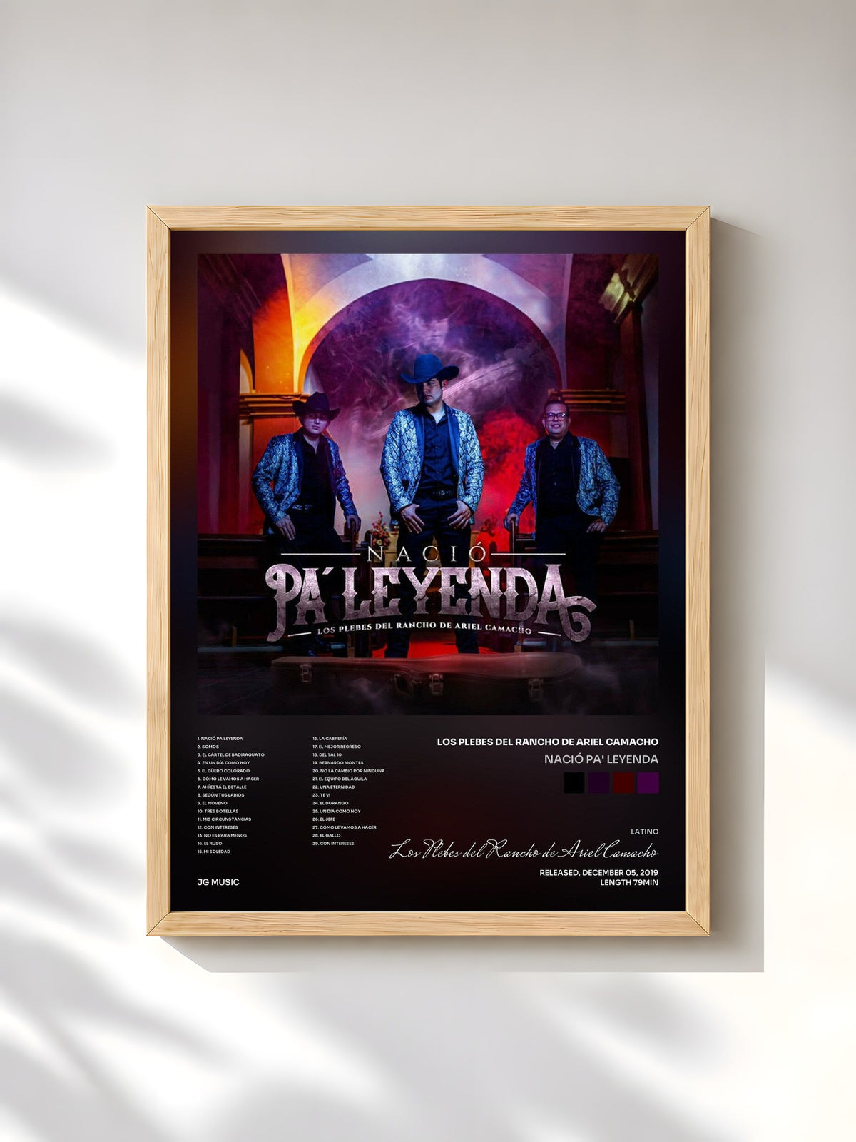 #bois Tableau de l'album Nació Pa' Leyenda de Los Plebes del Rancho de Ariel Camacho, cadre en bois brut, imprimé et encadré en France