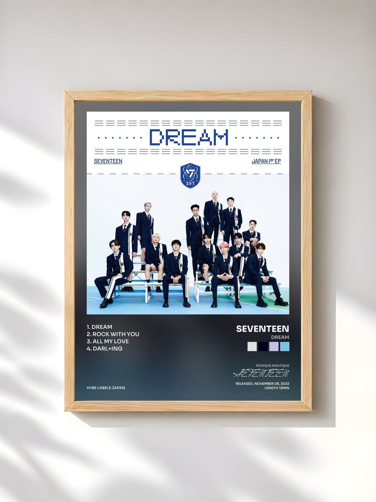 #bois Tableau de l'album DREAM de SEVENTEEN, cadre en bois brut, imprimé et encadré en France