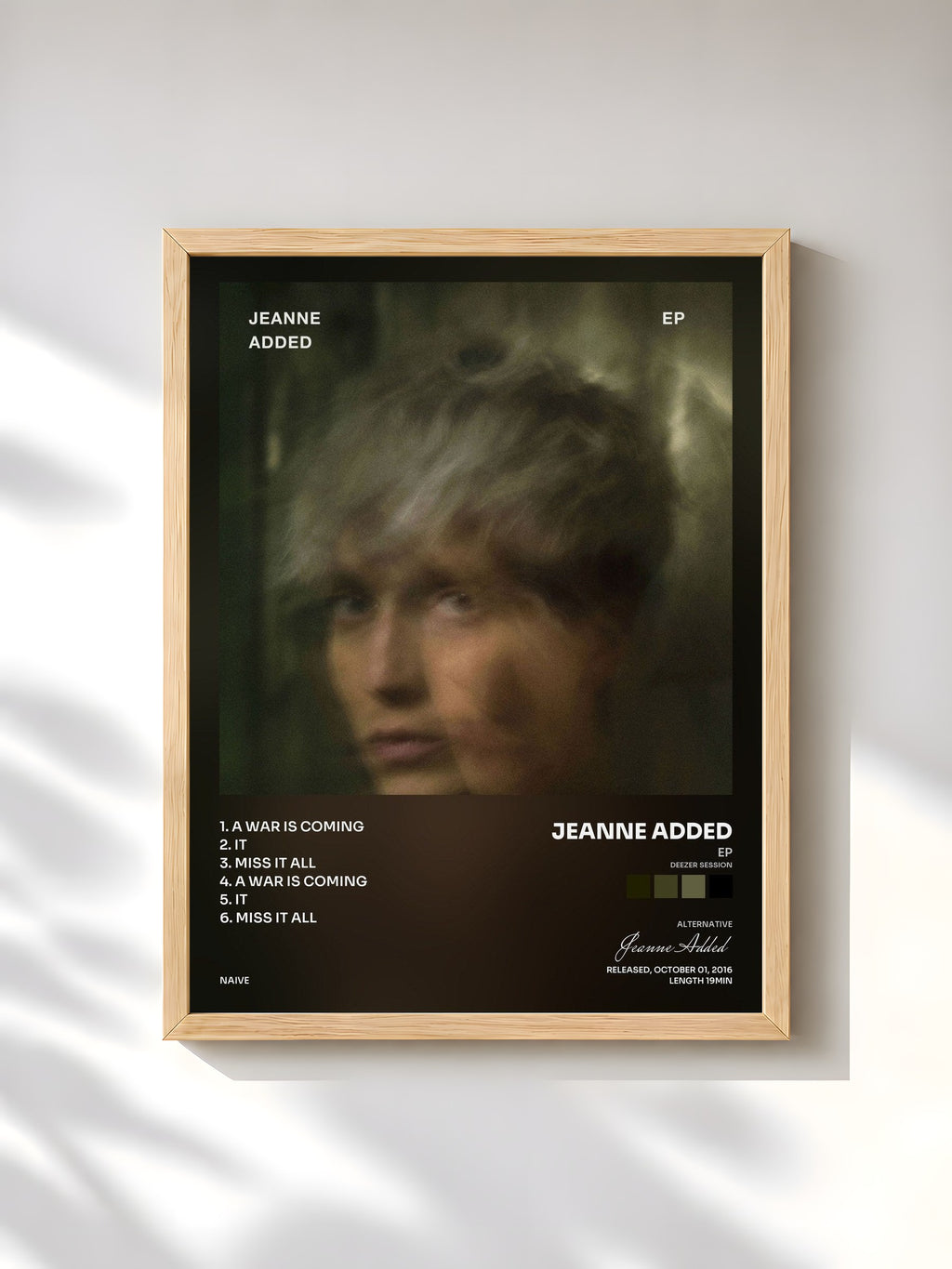 #bois Tableau de l'album EP (Deezer Session) de Jeanne Added, cadre en bois brut, imprimé et encadré en France
