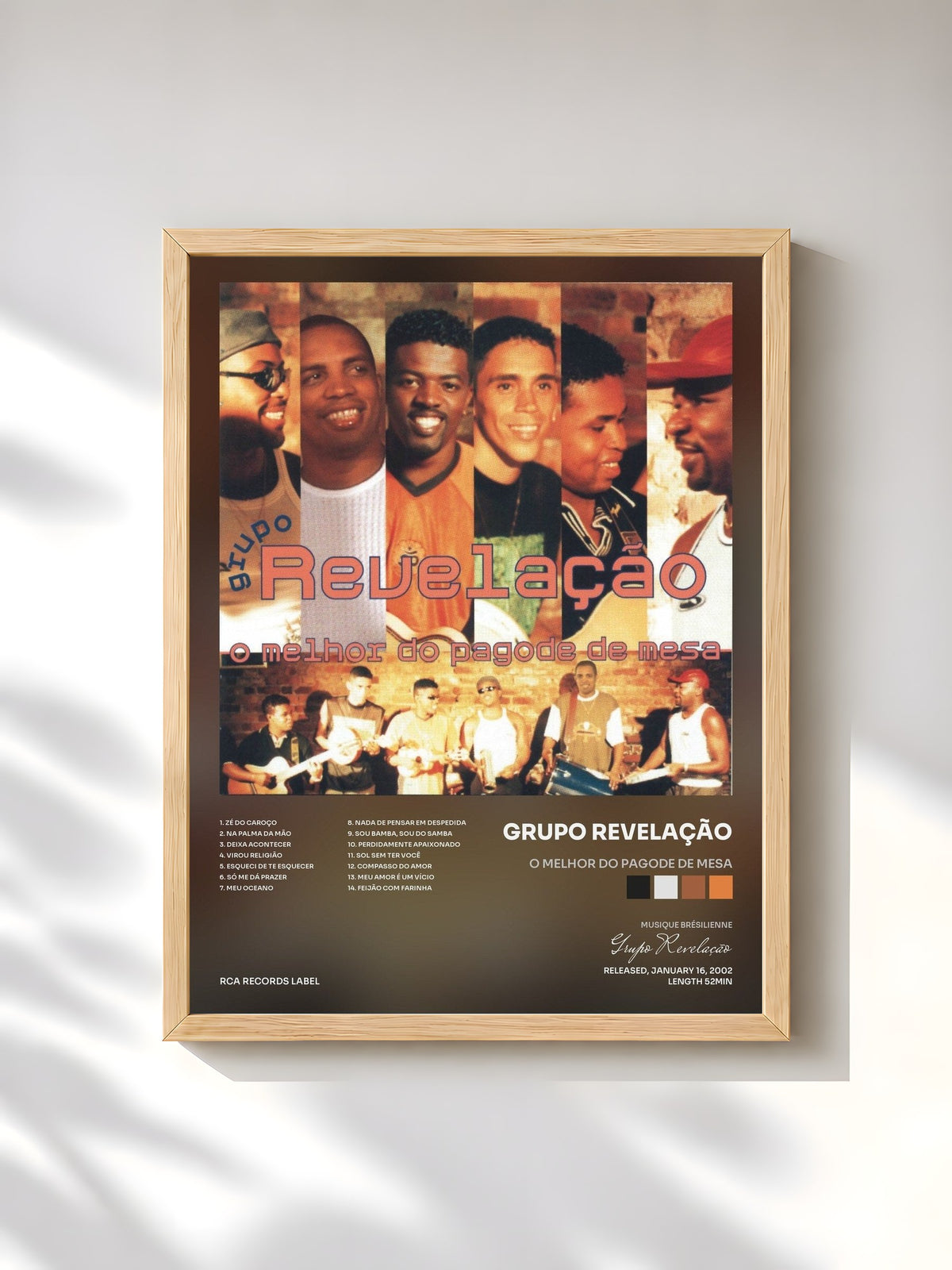 #bois Tableau de l'album O Melhor do Pagode de Mesa de Grupo Revelação, cadre en bois brut, imprimé et encadré en France