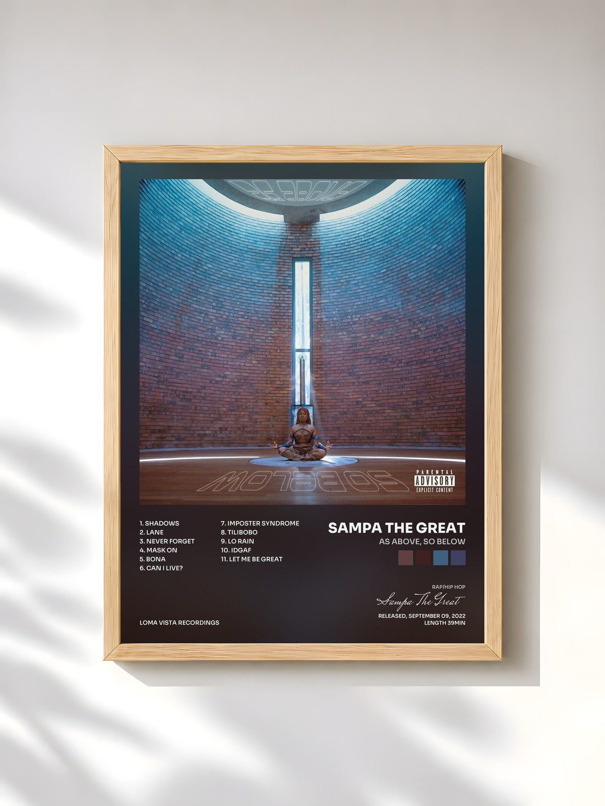 #bois Tableau de l'album As Above, So Below de Sampa The Great, cadre en bois brut, imprimé et encadré en France