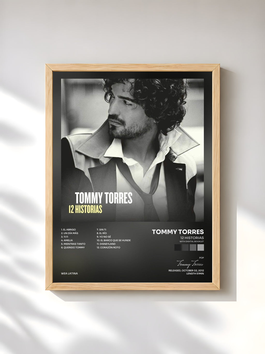 #bois Tableau de l'album 12 Historias (With Digital Booklet) de Tommy Torres, cadre en bois brut, imprimé et encadré en France