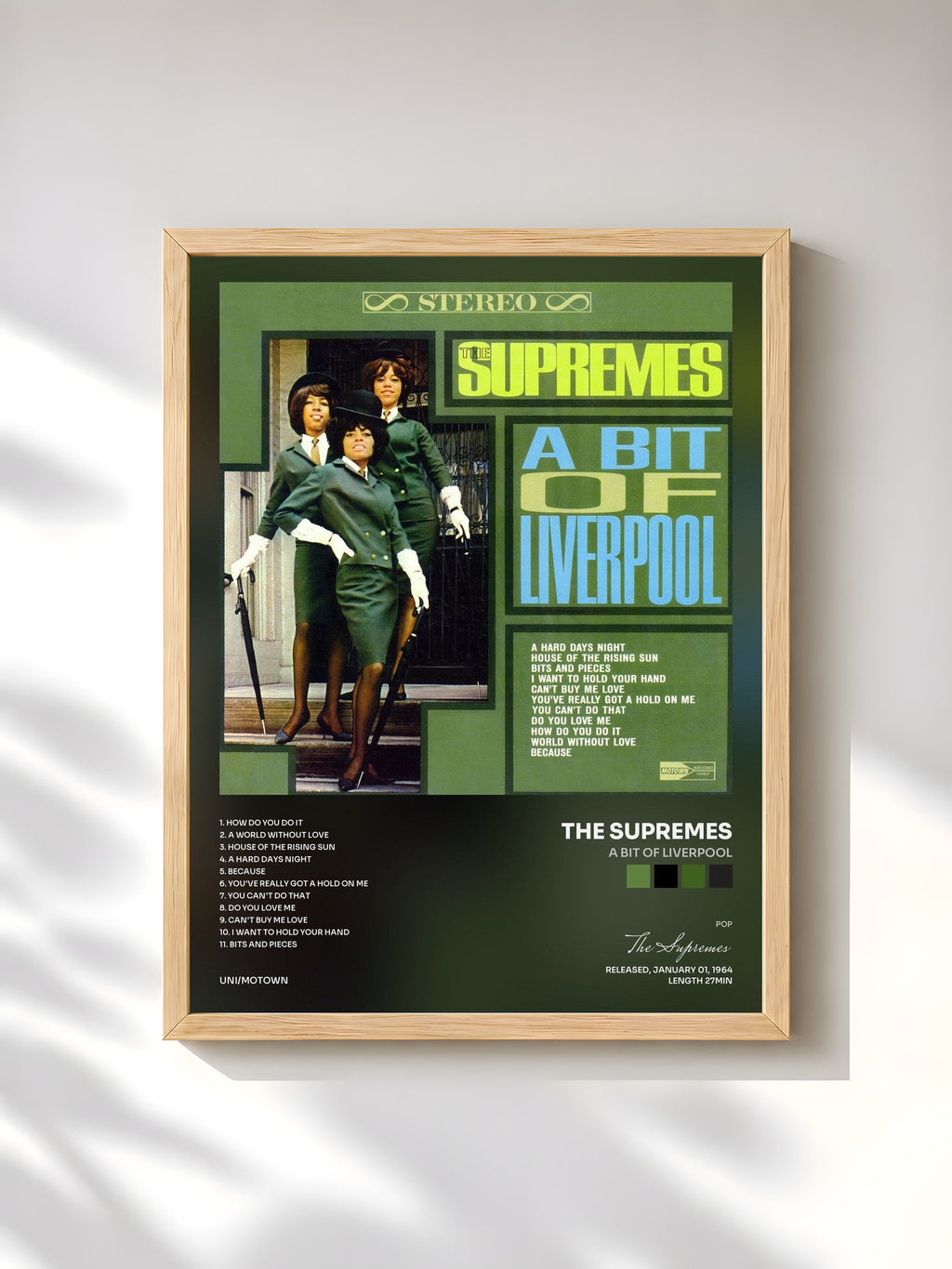 #bois Tableau de l'album A Bit Of Liverpool de The Supremes, cadre en bois brut, imprimé et encadré en France