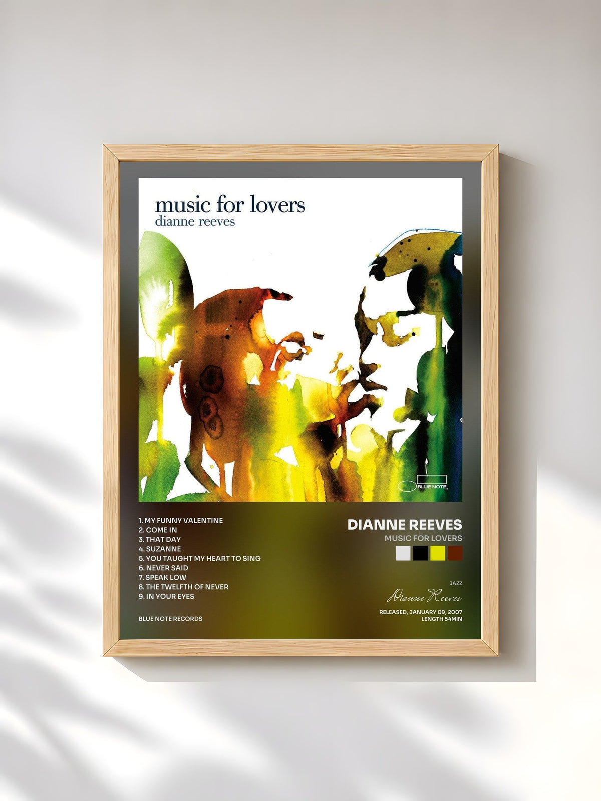 #bois Tableau de l'album Music For Lovers de Dianne Reeves, cadre en bois brut, imprimé et encadré en France