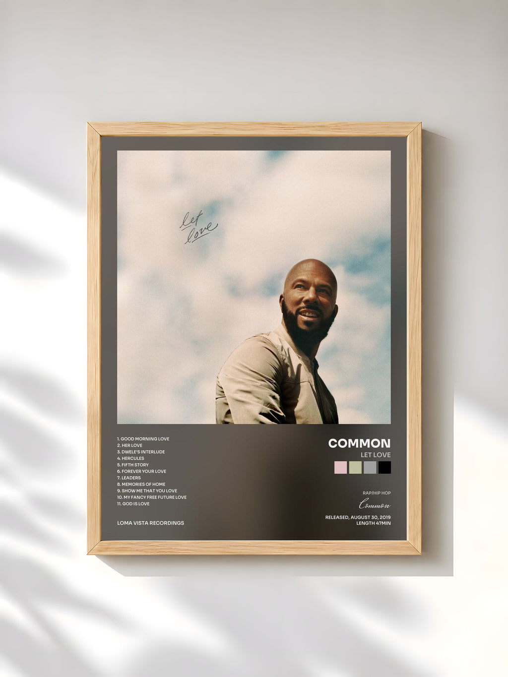#bois Tableau de l'album Let Love de Common, cadre en bois brut, imprimé et encadré en France