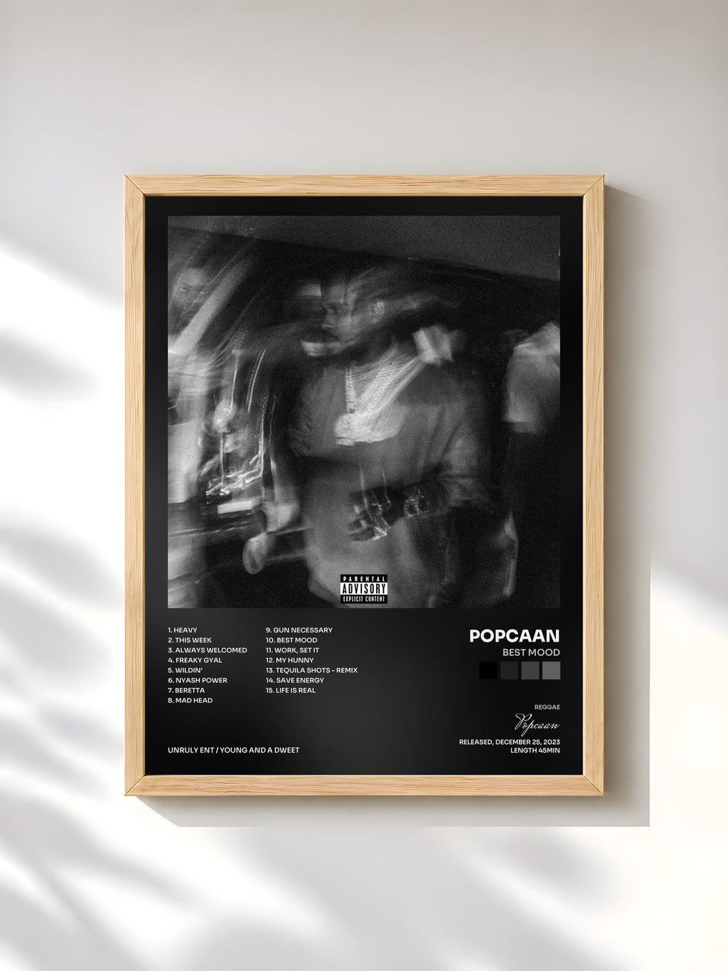 #bois Tableau de l'album Best Mood de Popcaan, cadre en bois brut, imprimé et encadré en France