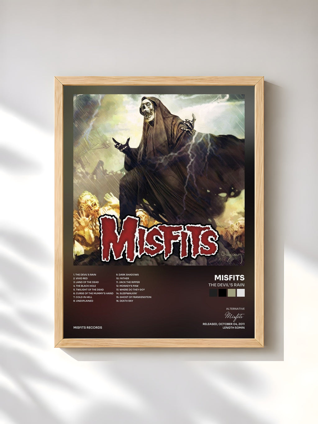 #bois Tableau de l'album The Devil's Rain de Misfits, cadre en bois brut, imprimé et encadré en France
