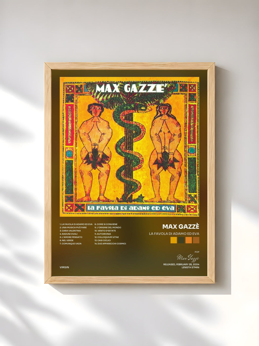 #bois Tableau de l'album La Favola Di Adamo Ed Eva de Max Gazzè, cadre en bois brut, imprimé et encadré en France