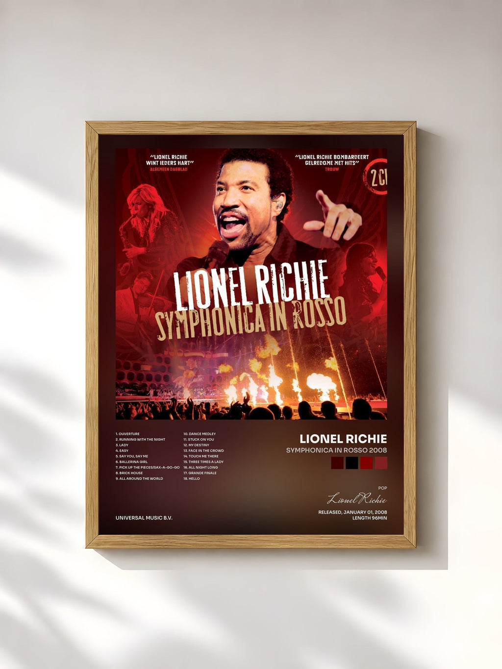 #bois Tableau de l'album Symphonica In Rosso 2008 de Lionel Richie, cadre en bois brut, imprimé et encadré en France