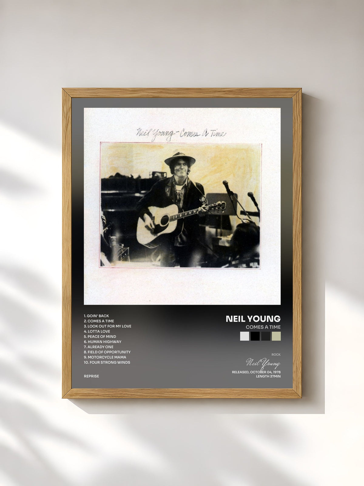#bois Tableau de l'album Comes a Time de Neil Young, cadre en bois brut, imprimé et encadré en France