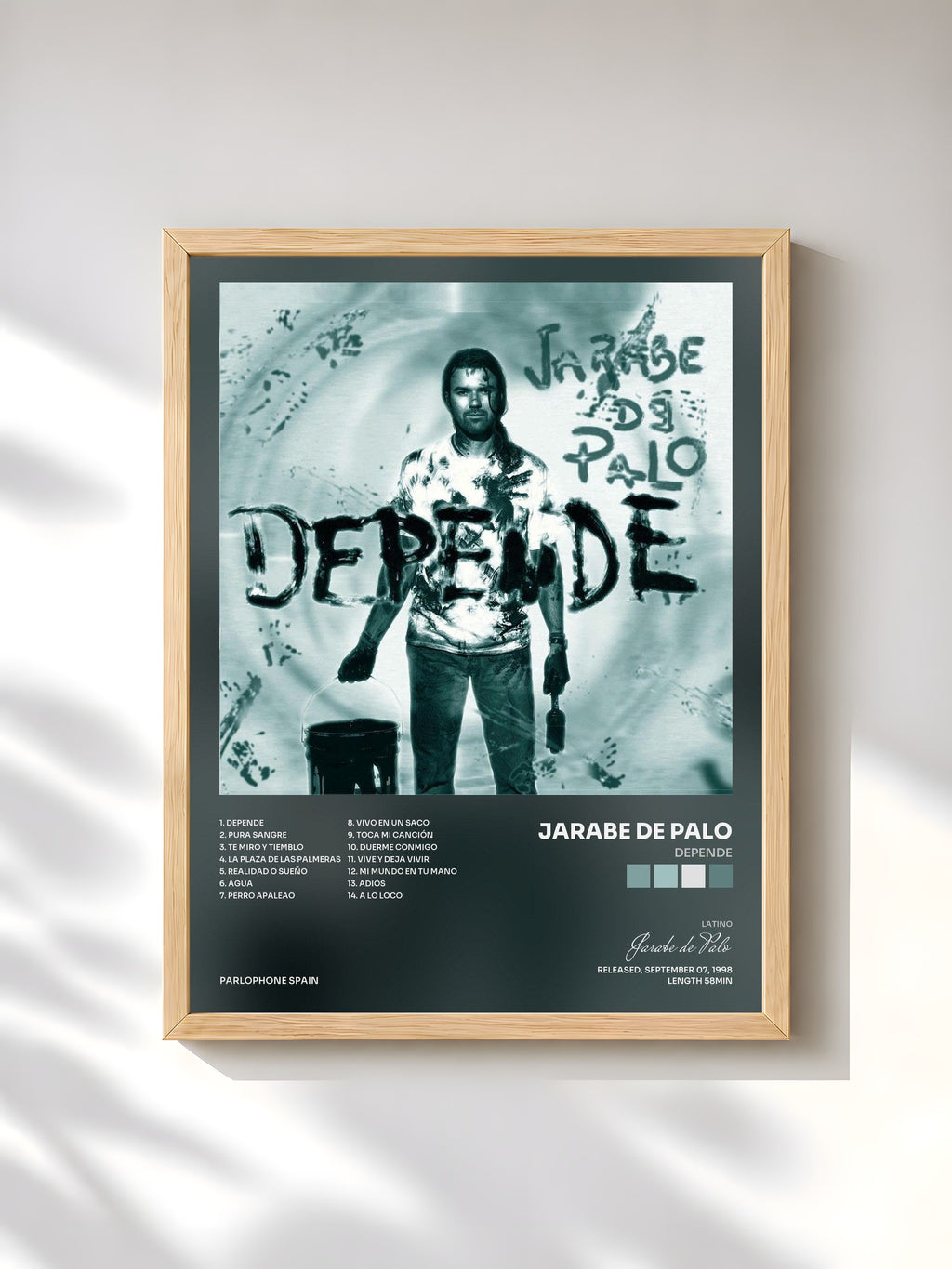 #bois Tableau de l'album Depende de Jarabe de Palo, cadre en bois brut, imprimé et encadré en France