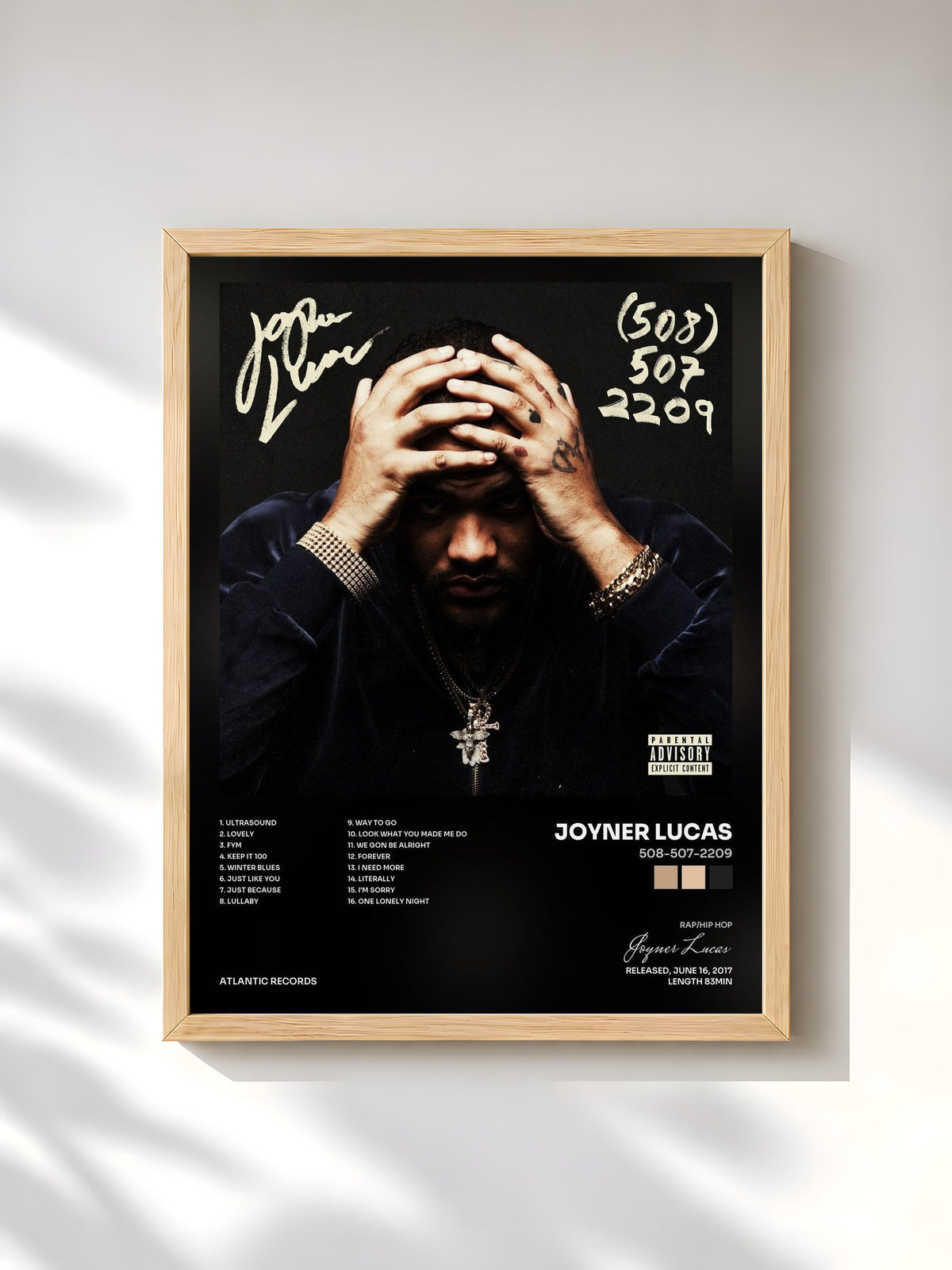 #bois Tableau de l'album 508-507-2209 de Joyner Lucas, cadre en bois brut, imprimé et encadré en France