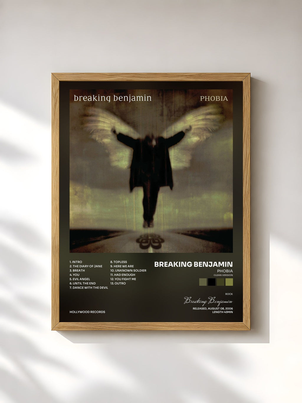 #bois Tableau de l'album Phobia (Clean Version) de Breaking Benjamin, cadre en bois brut, imprimé et encadré en France