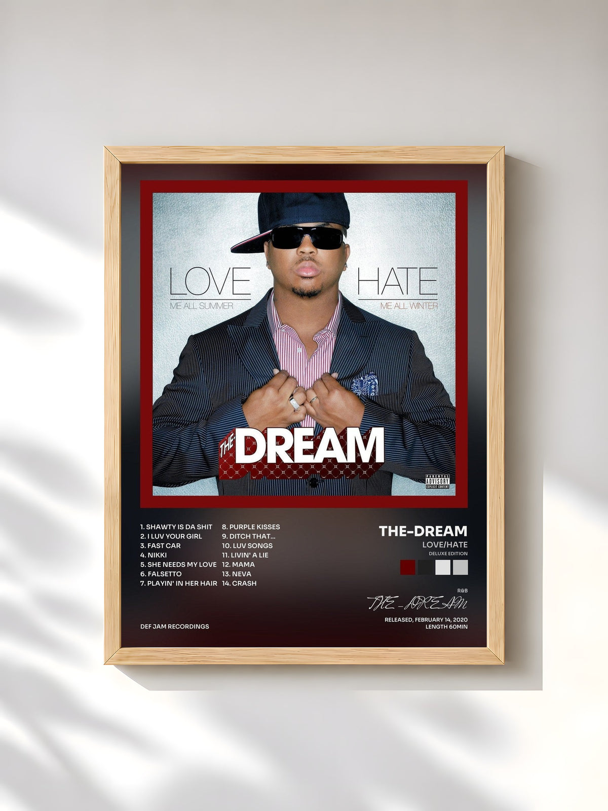 #bois Tableau de l'album Love/Hate (Deluxe Edition) de THE-DREAM, cadre en bois brut, imprimé et encadré en France