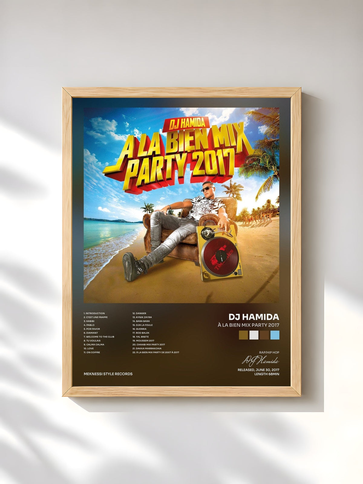 #bois Tableau de l'album À la bien Mix Party 2017 de DJ Hamida, cadre en bois brut, imprimé et encadré en France