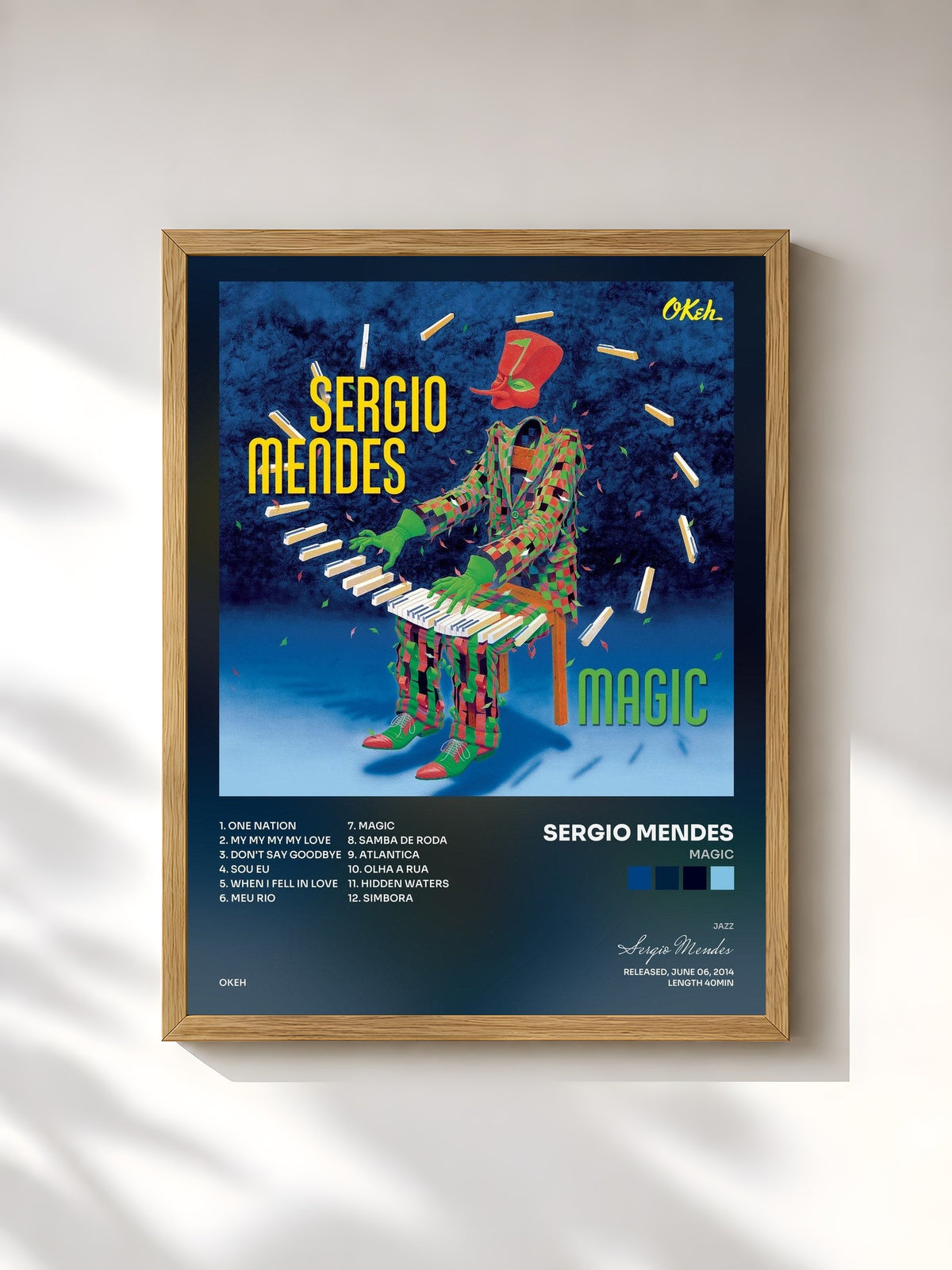 #bois Tableau de l'album Magic de Sergio Mendes, cadre en bois brut, imprimé et encadré en France