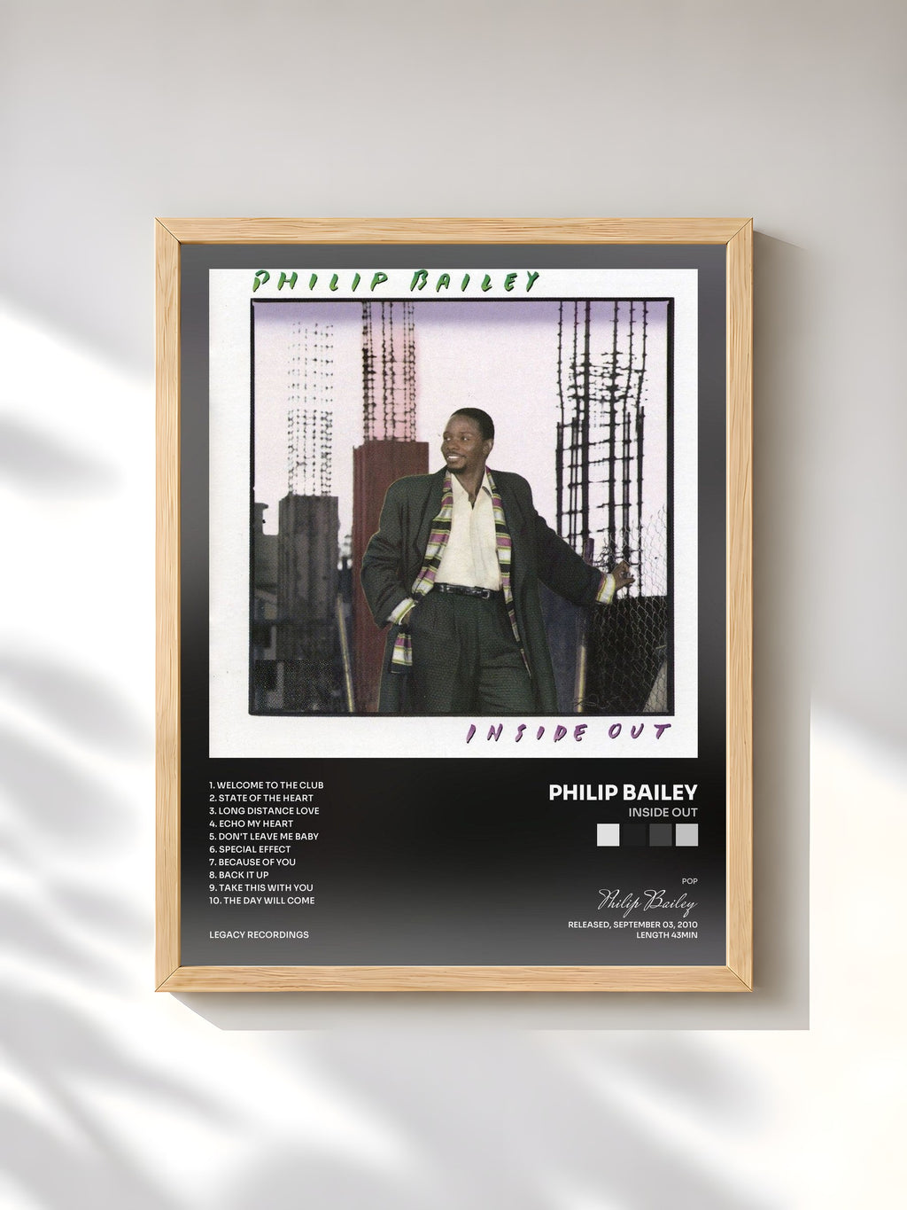 #bois Tableau de l'album Inside Out de Philip Bailey, cadre en bois brut, imprimé et encadré en France