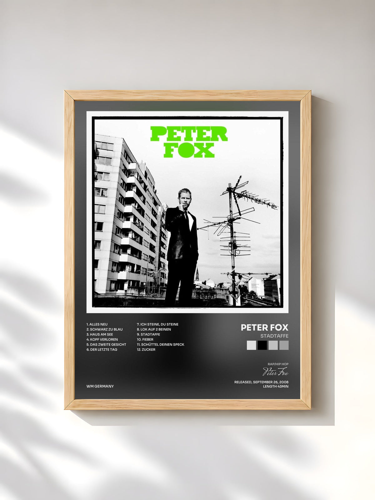 #bois Tableau de l'album Stadtaffe de Peter Fox, cadre en bois brut, imprimé et encadré en France