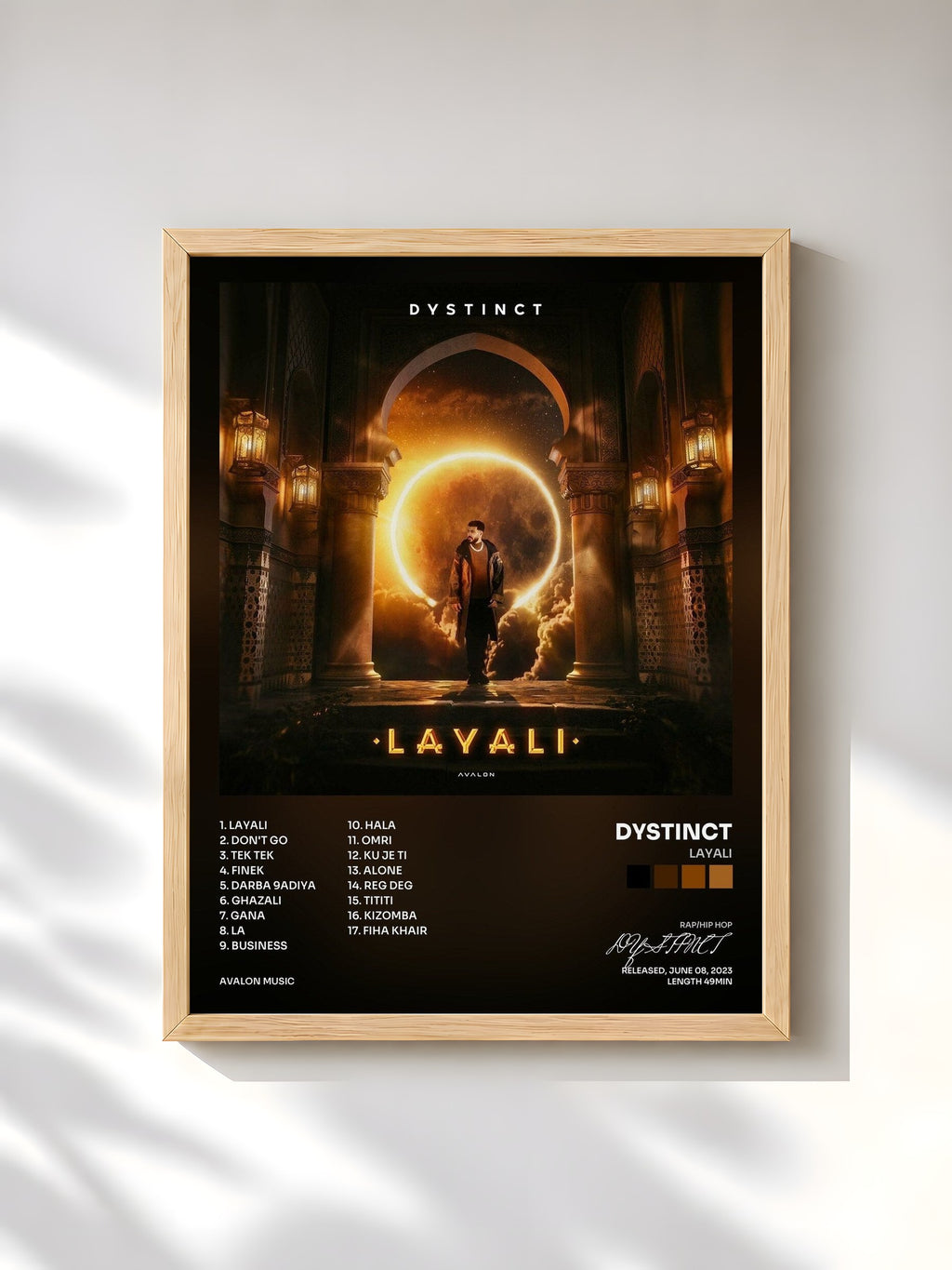 #bois Tableau de l'album LAYALI de DYSTINCT, cadre en bois brut, imprimé et encadré en France