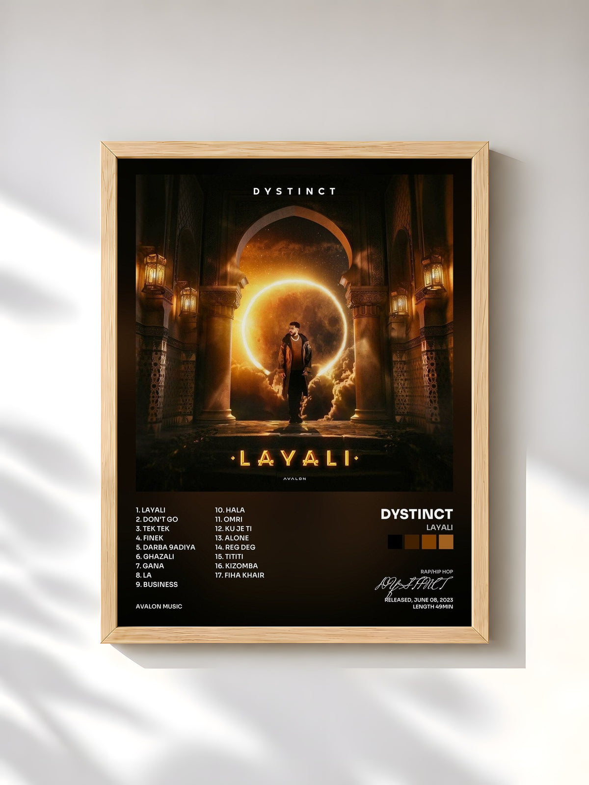#bois Tableau de l'album LAYALI de DYSTINCT, cadre en bois brut, imprimé et encadré en France