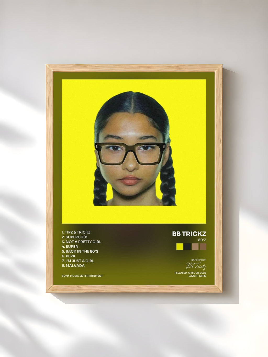 #bois Tableau de l'album 80'z de Bb Trickz, cadre en bois brut, imprimé et encadré en France