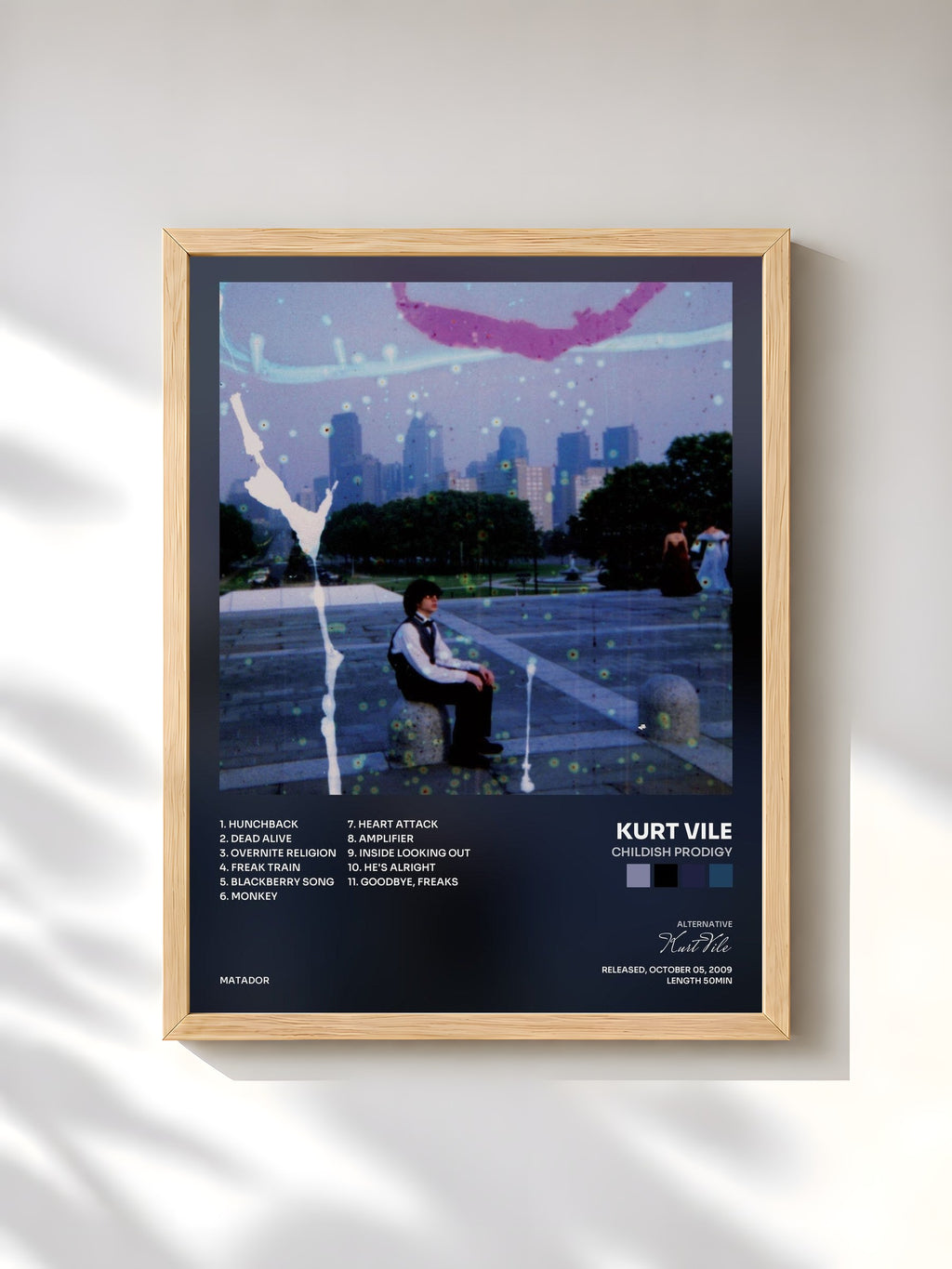 #bois Tableau de l'album Childish Prodigy de Kurt Vile, cadre en bois brut, imprimé et encadré en France