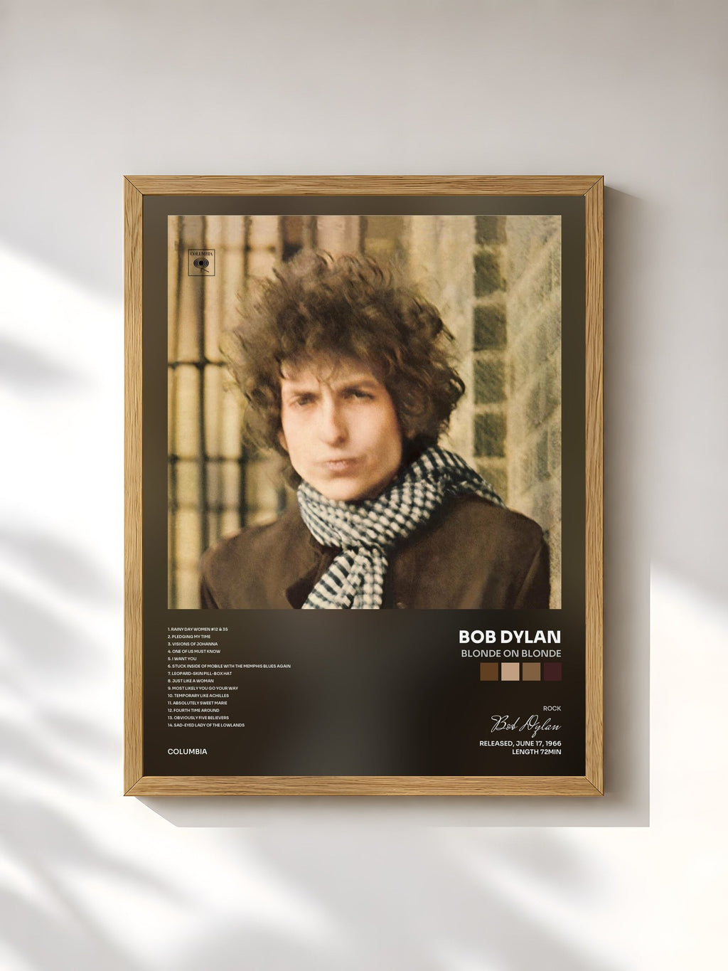 #bois Tableau de l'album Blonde On Blonde de Bob Dylan, cadre en bois brut, imprimé et encadré en France