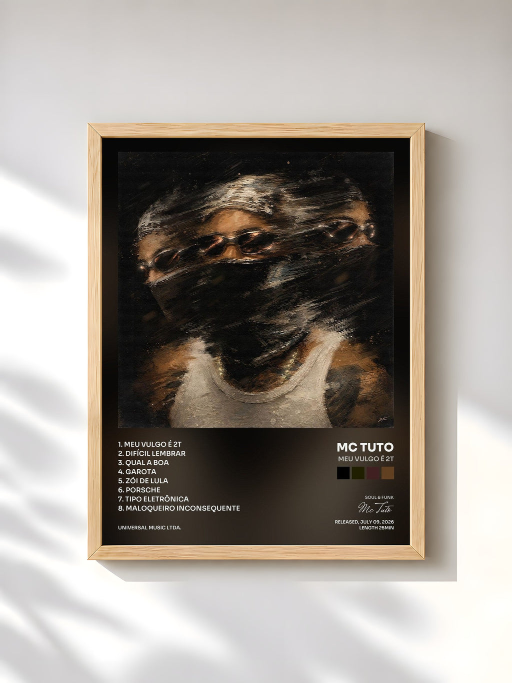 #bois Tableau de l'album Meu vulgo é 2T de Mc Tuto, cadre en bois brut, imprimé et encadré en France